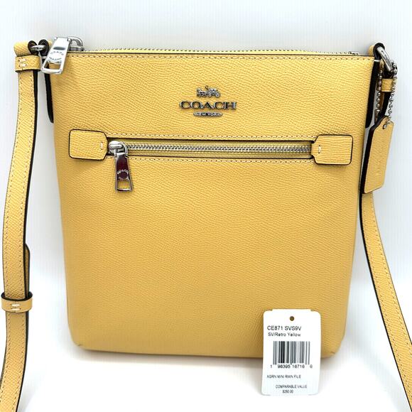Coach Mini Rowan File Bag Crossbody Purse in Retro Yellow Leather CE871 - Picture 6 of 6
